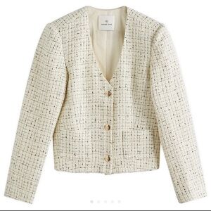 Anine Bing Cream Blazer with Textured Bouclé Fabric